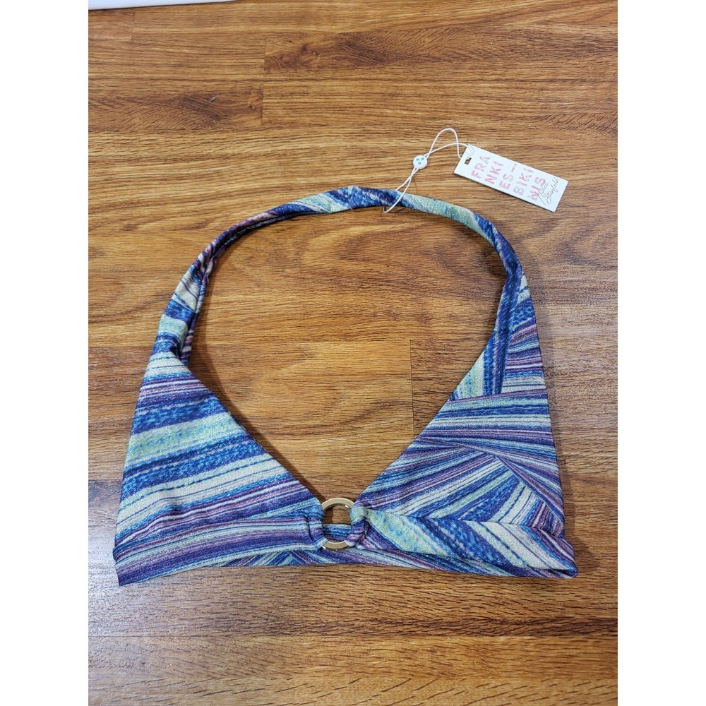 NWT Frankies Bikinis Size M Eden Lurex Bikini Top Blue